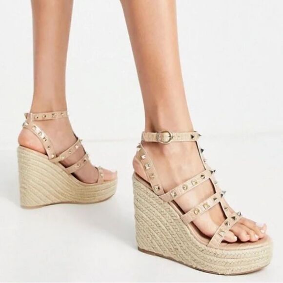 NIB Steven New York Cage Studded Espadrille Wedge Sandals - Picture 3 of 9